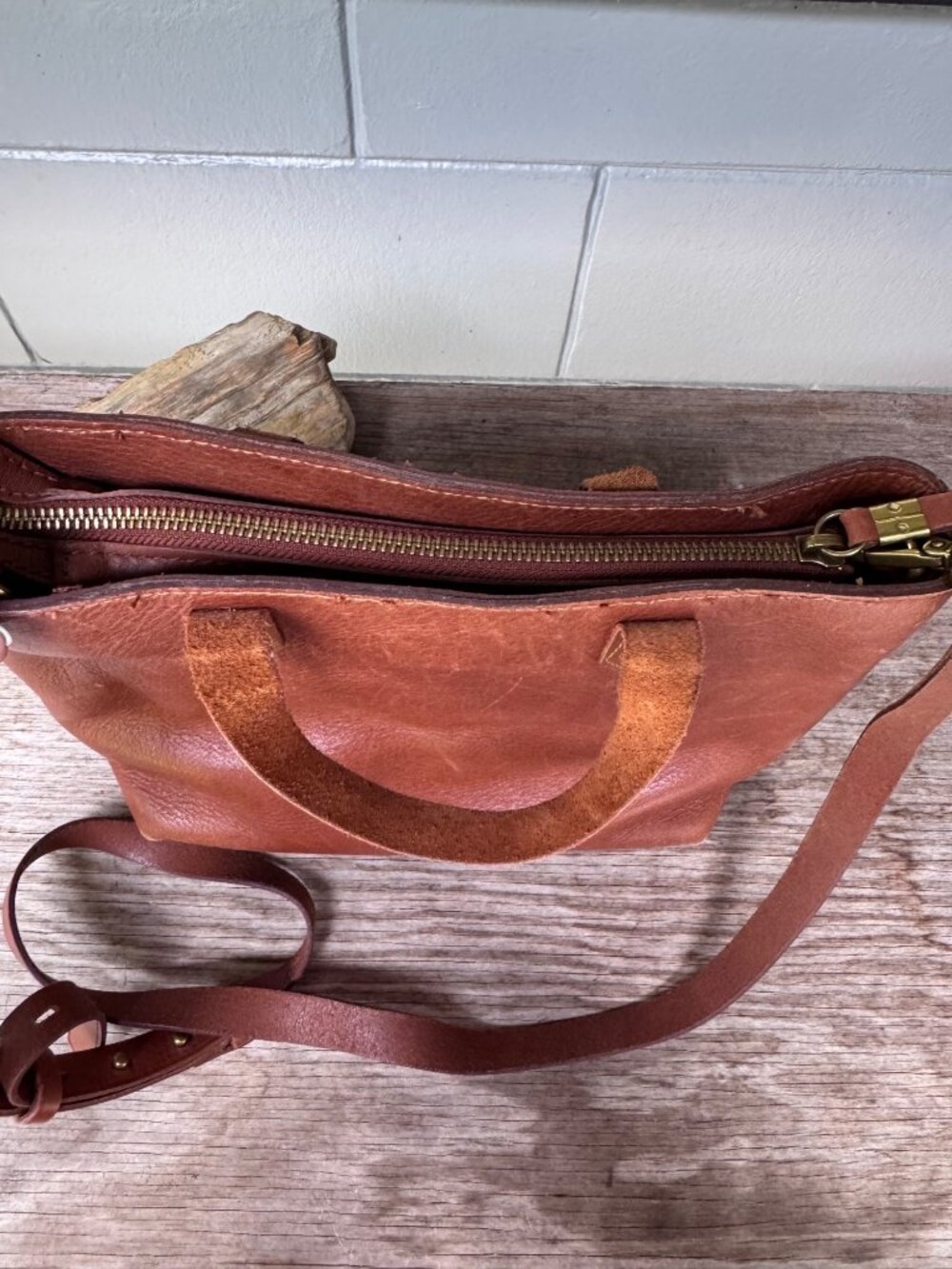 Madewell Zip Top Transport Crossbody Bag Brown Leather Tote Purse Shoulder - Picture 6 of 7